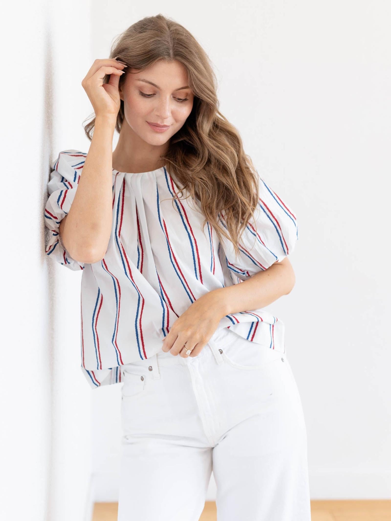 PINCH Stripe Blouse Top | Balloon Sleeves | Leela & Lavender