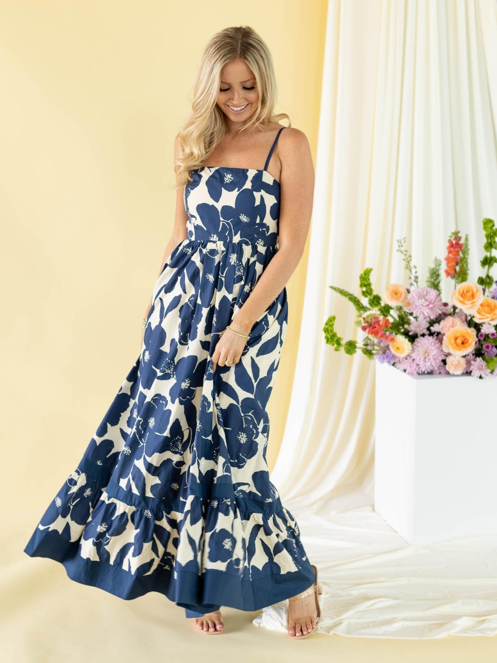 PINCH Tiered Floral Maxi Dress – Navy Floral