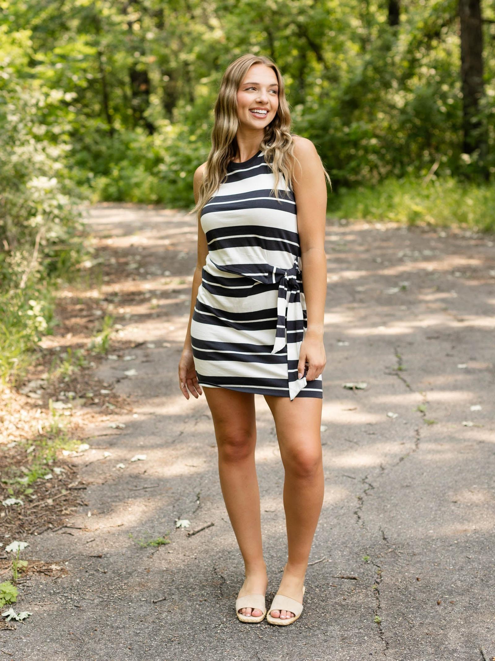 black white striped mini dress Z SUPPLY Women's Mattie Dress, Size Large, Black, Cotton 2XL-3XL Style Tips on How Color:White Nude The sweetheart neckline