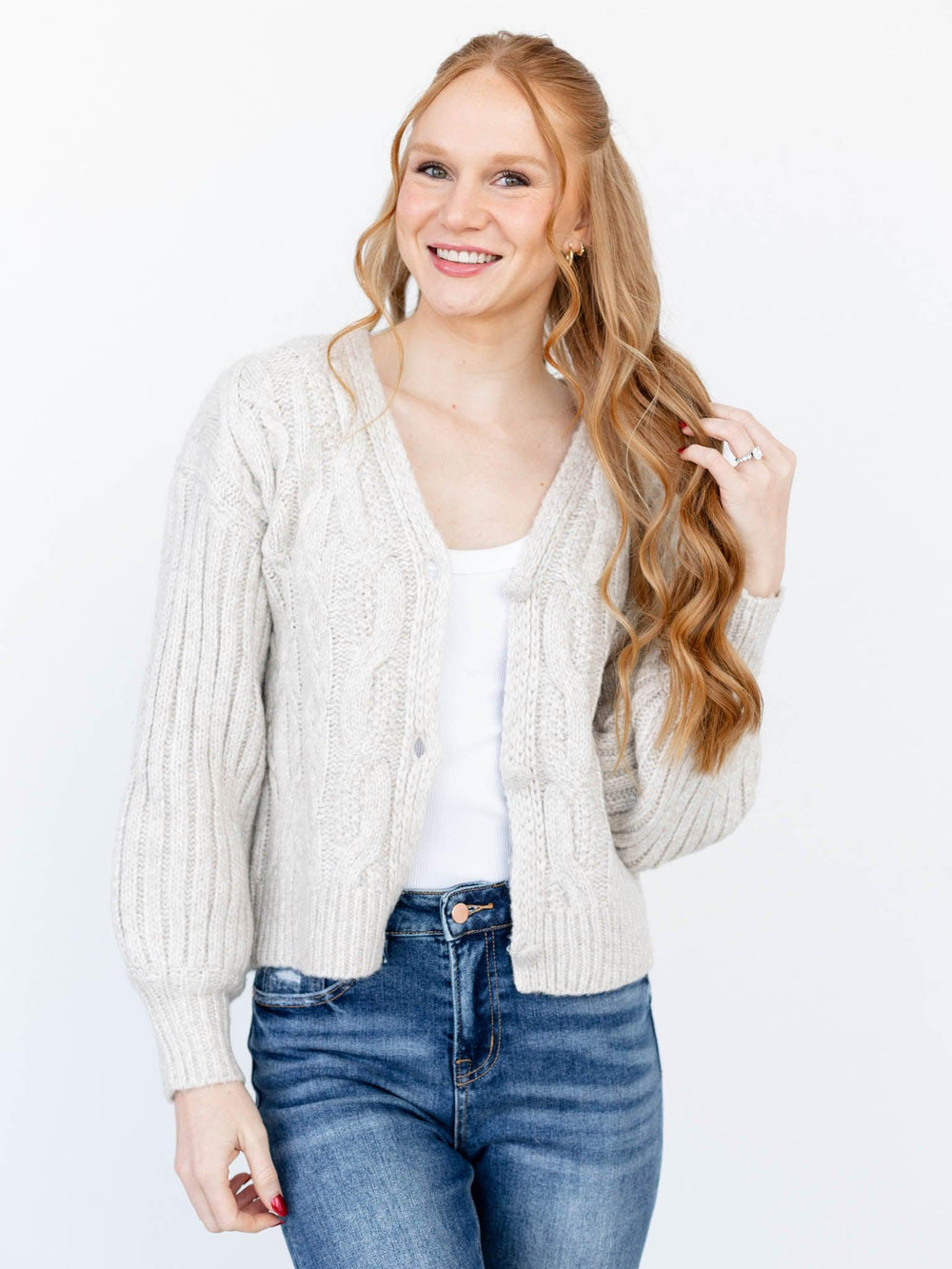 &merci-Cable Knit Long Sleeve Cardigan - Leela and Lavender