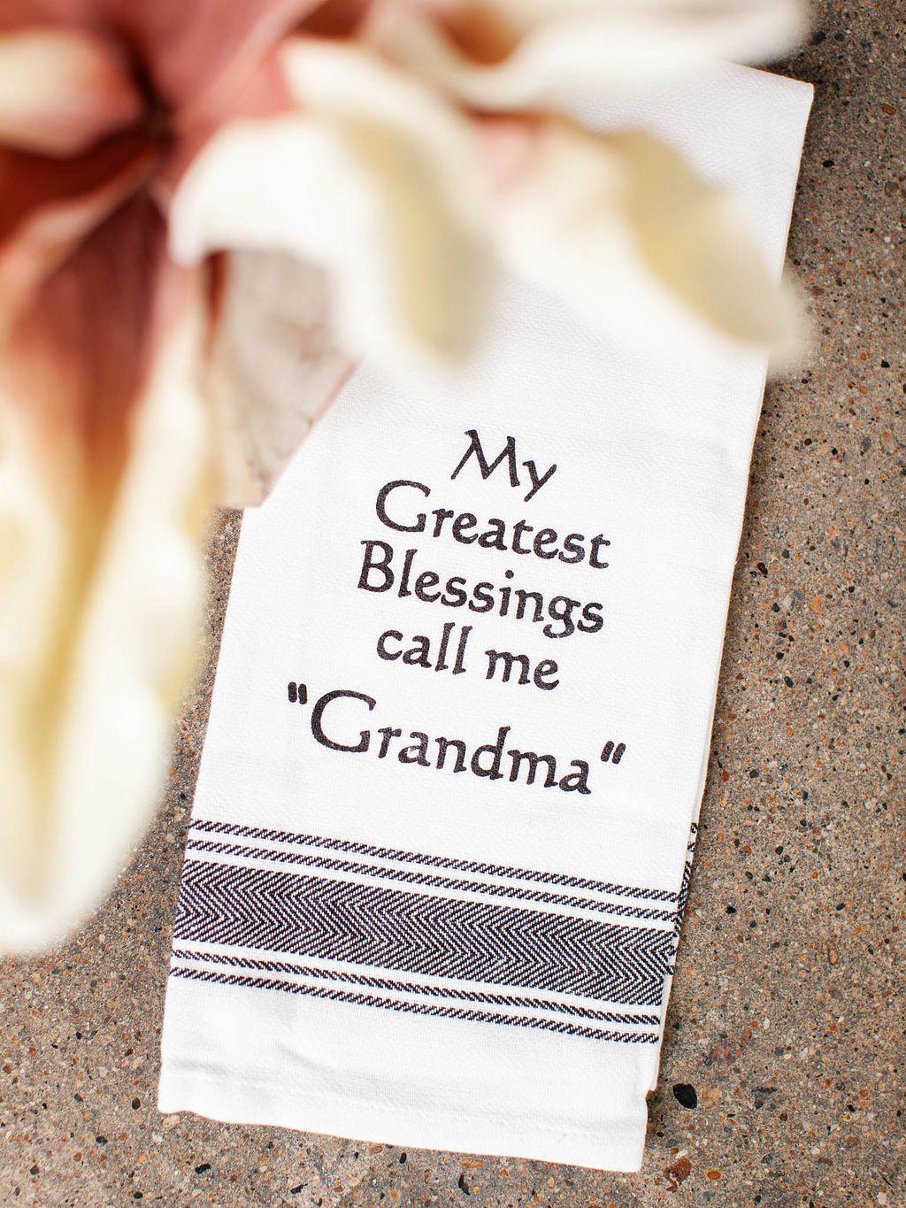 Wild Hare Designs-Greatest Blessings Call me Grandma Dish Towel - Leela and Lavender