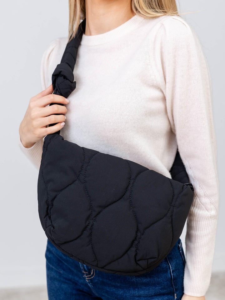 Triple 7 Global-Wavy Quilt Nylon Shoulder Bag - Leela and Lavender