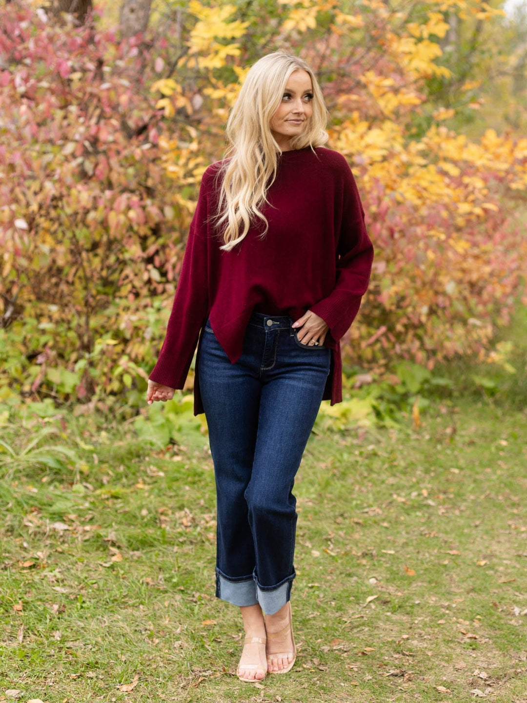 RISEN Dark Tummy Control Cropped Slim Cuff jeans