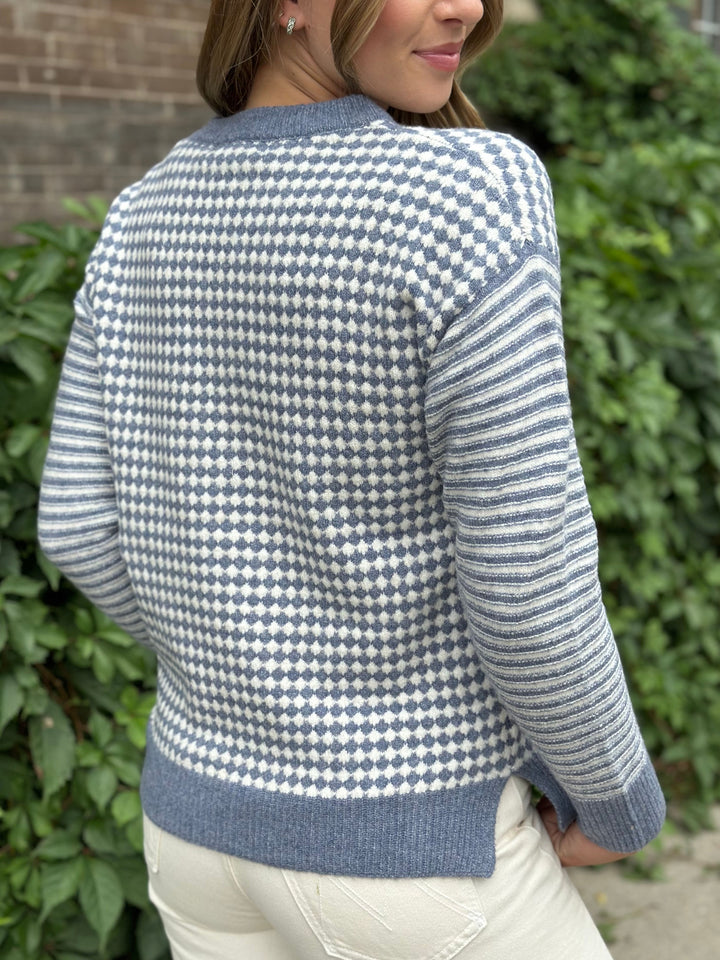 Checkerboard Stripe Mix Sweater