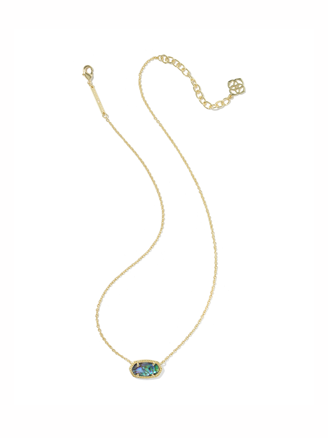 A delicate gold chain necklace featuring an oval pendant with a vibrant, iridescent blue-green opal-like stone, displayed on a clean white background.