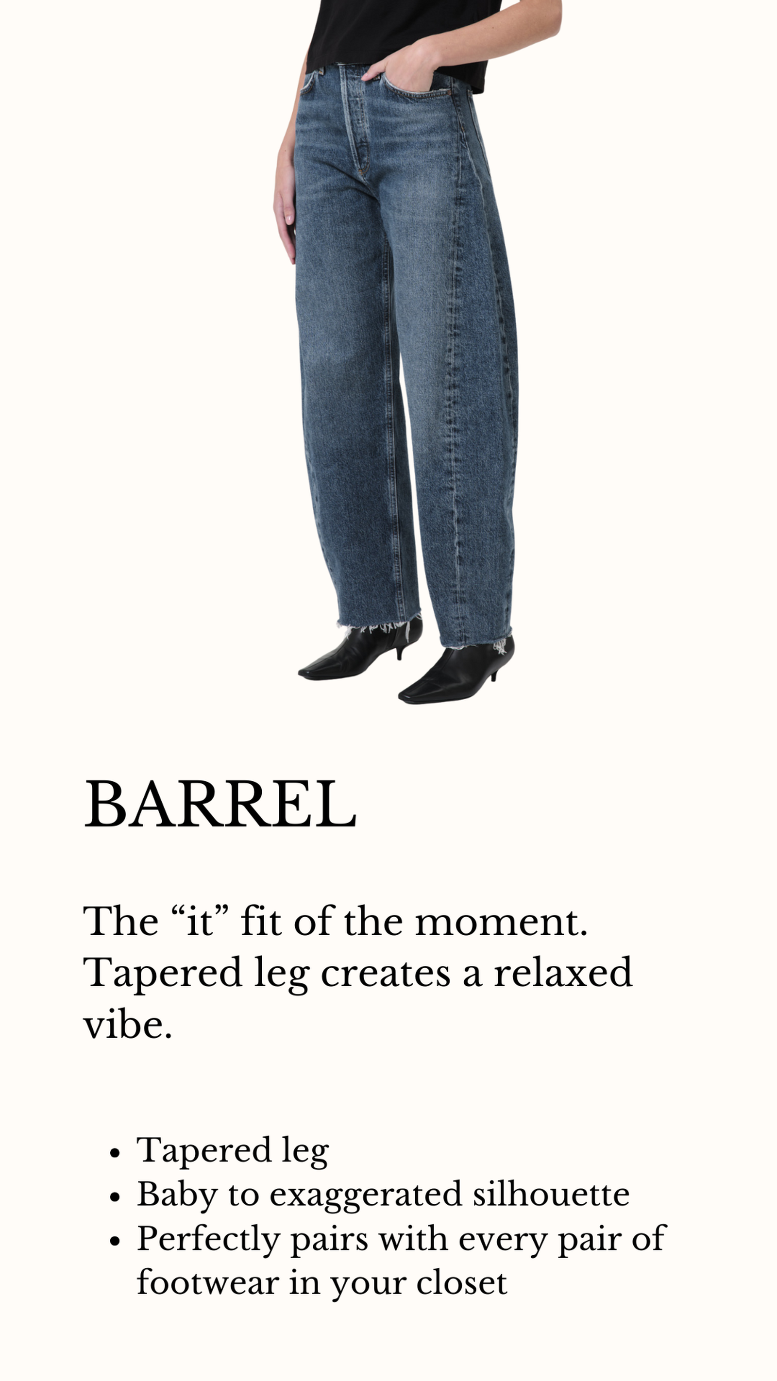 tapered leg creates relaxed vibe jean