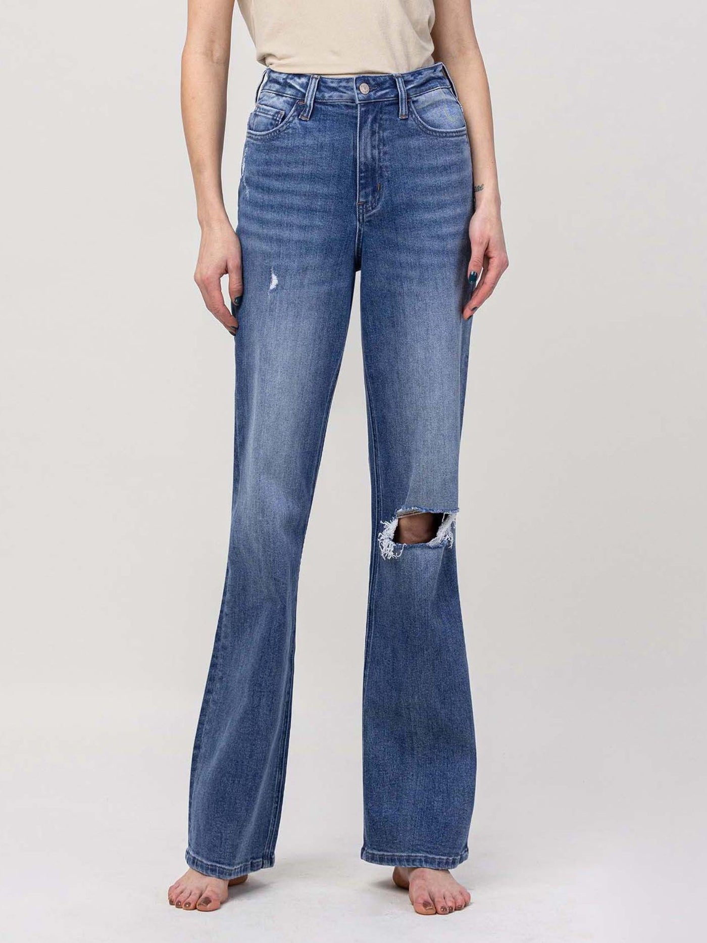 high rise dark denim