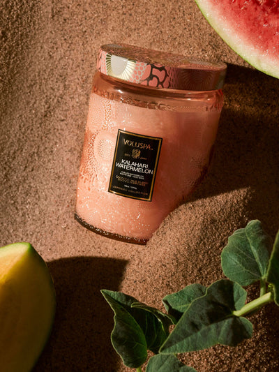 large glass fruit candle