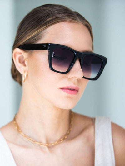 black frame sunglasses