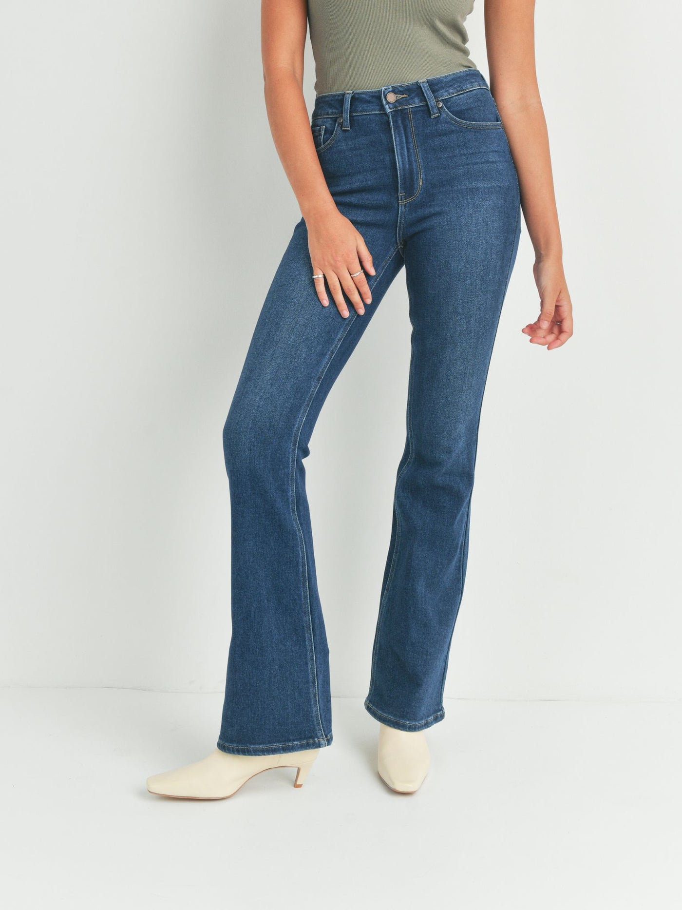 high rise dark denim