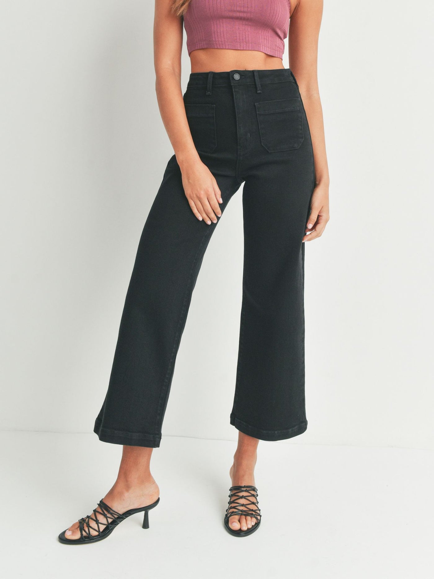 high rise black wide leg denim