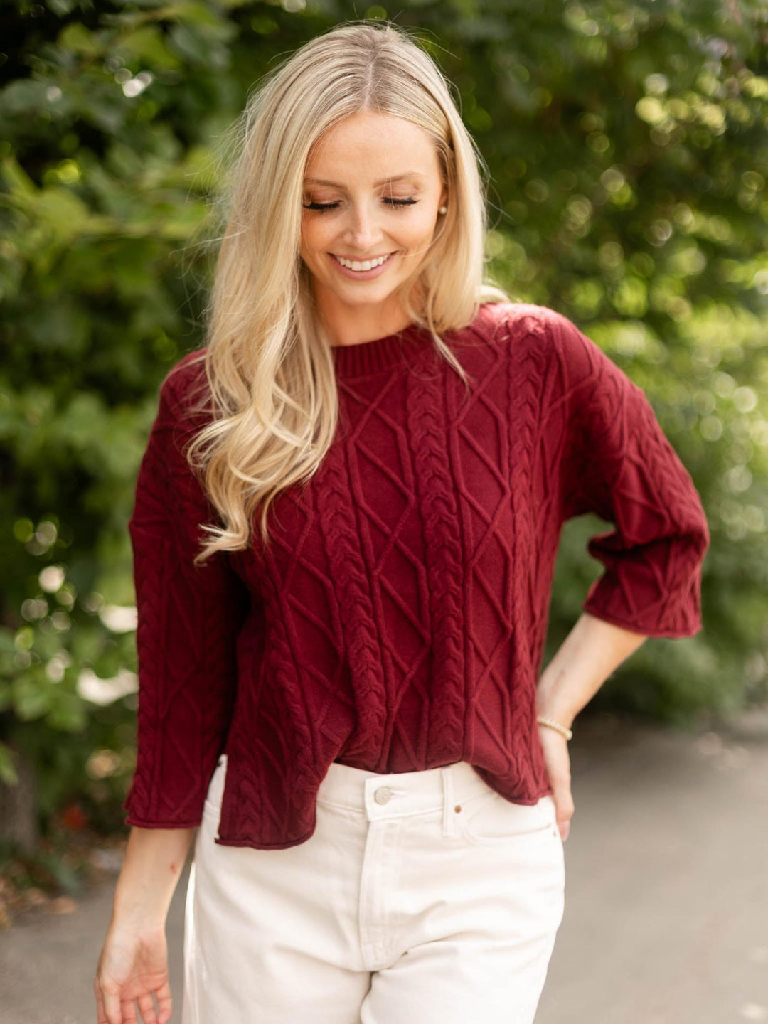 3/4 Sleeve Cable Sweater Top