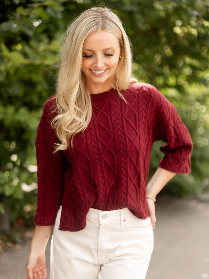 3/4 Sleeve Cable Sweater Top