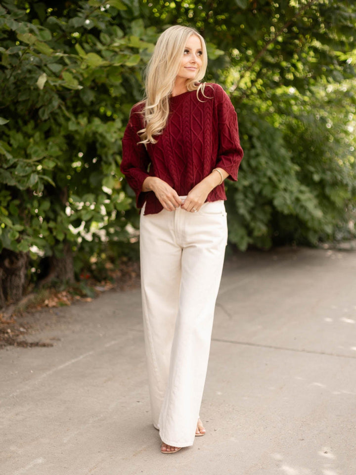 3/4 Sleeve Cable Sweater Top