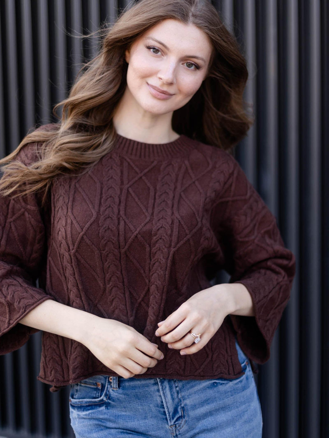 3/4 Sleeve Cable Sweater Top