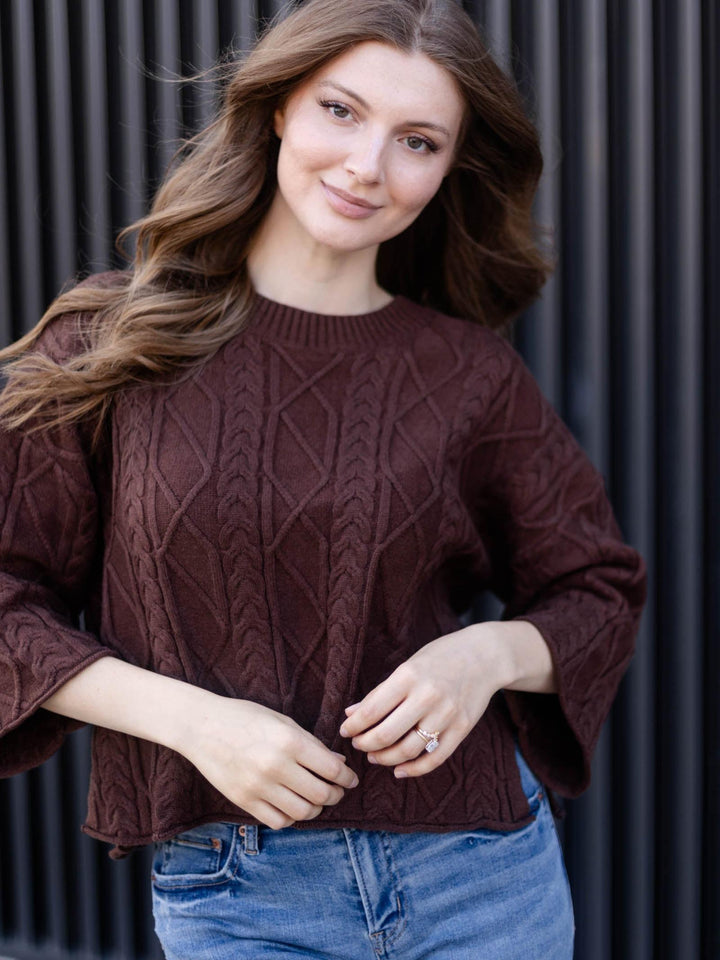 3/4 Sleeve Cable Sweater Top
