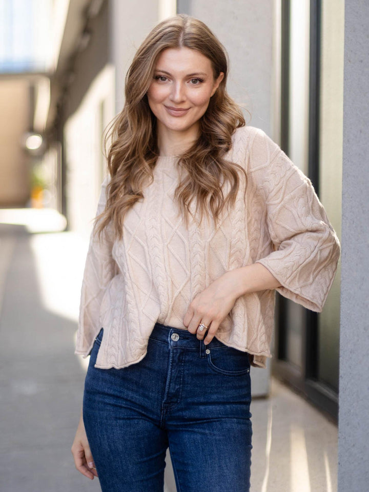 3/4 Sleeve Cable Sweater Top