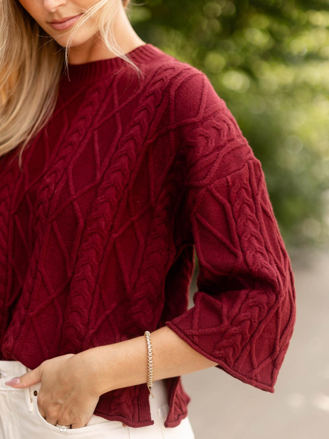 3/4 Sleeve Cable Sweater Top
