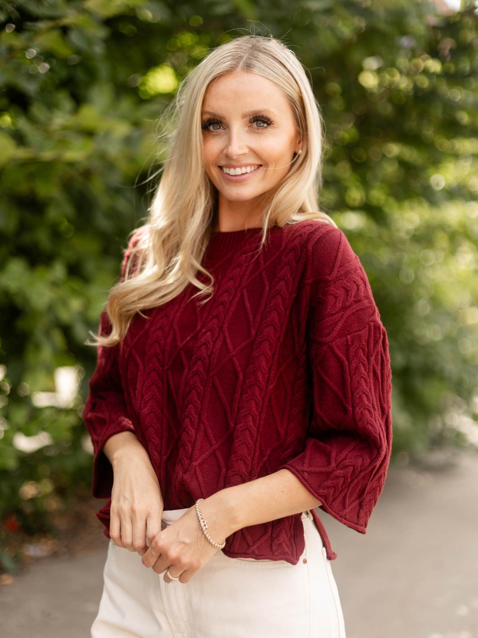 3/4 Sleeve Cable Knit Sweater | Leela & Lavender – Leela and Lavender
