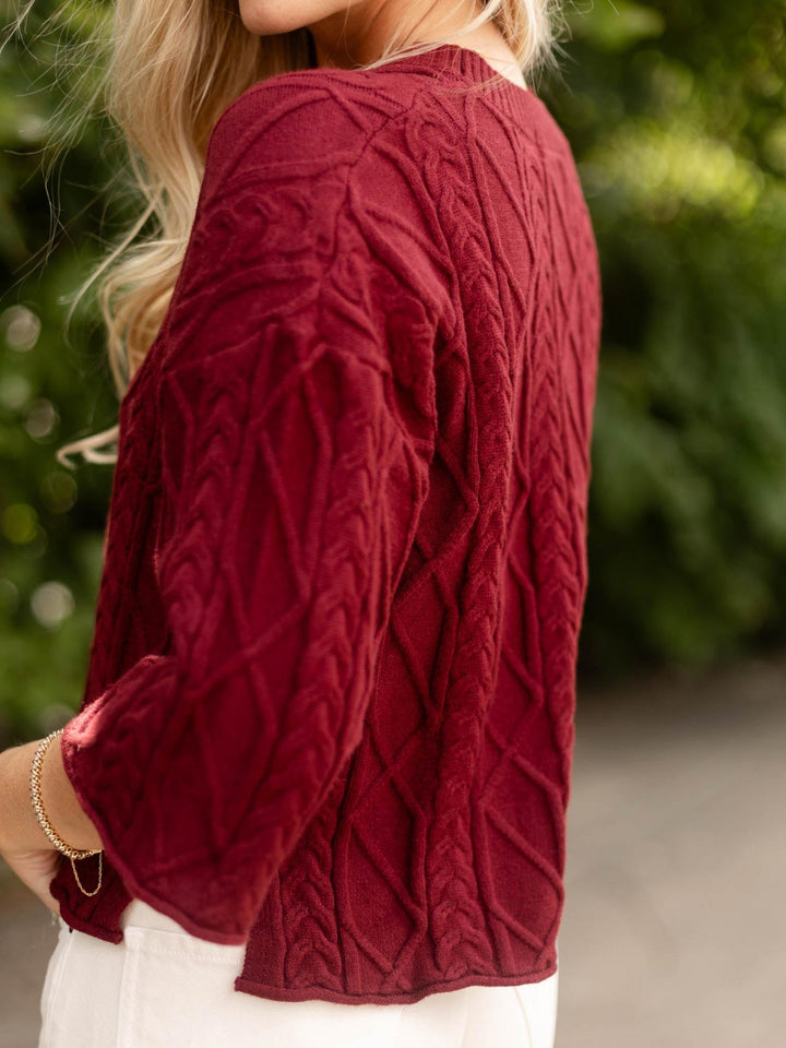3/4 Sleeve Cable Sweater Top