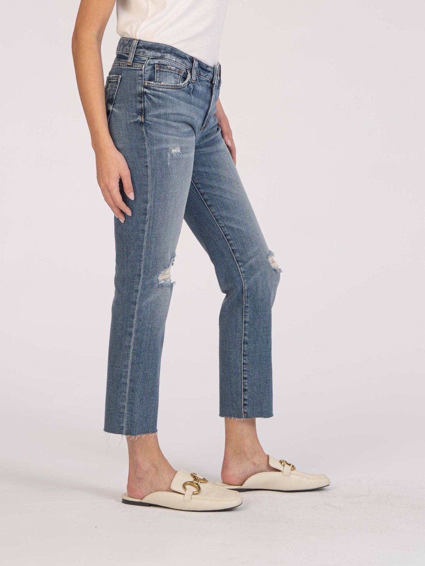 shredded straight denim