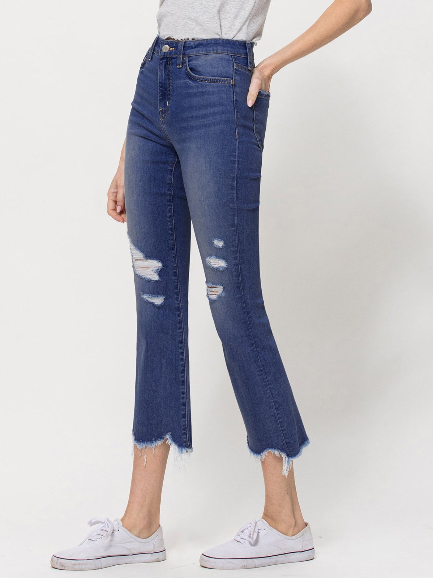 frayed hem distressed denim