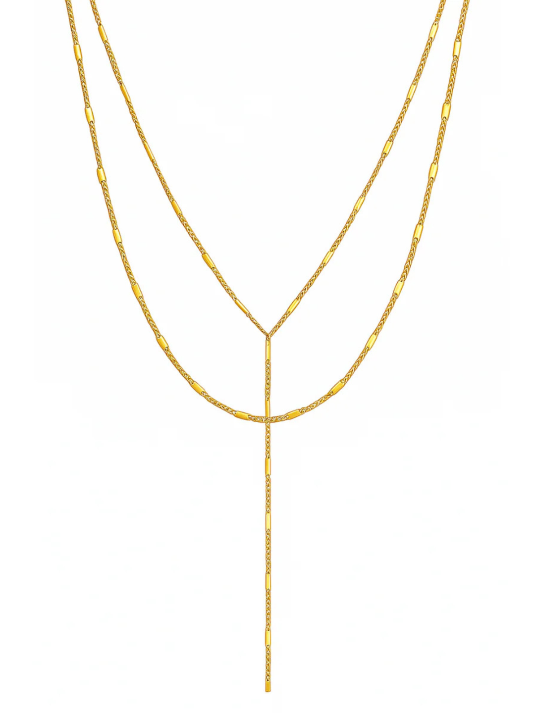Gold necklace on a white background