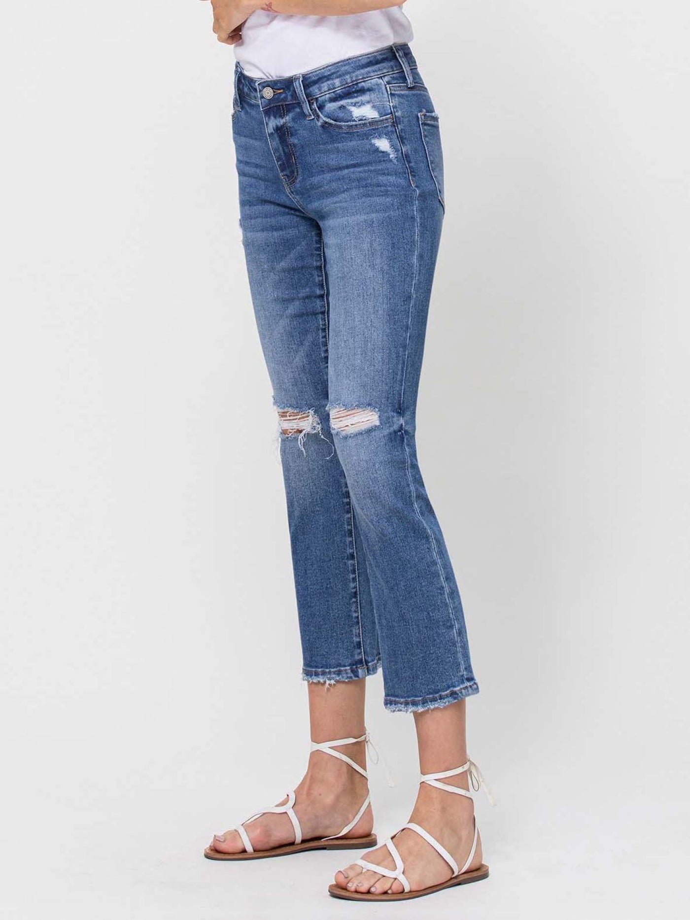 mid rise distressed denim