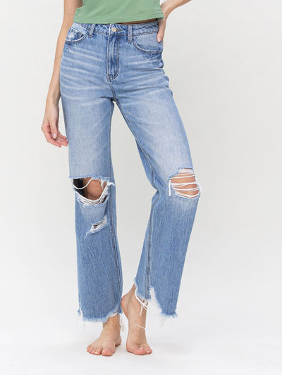 blown knee distressed denim