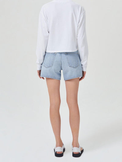 light wash denim shorts