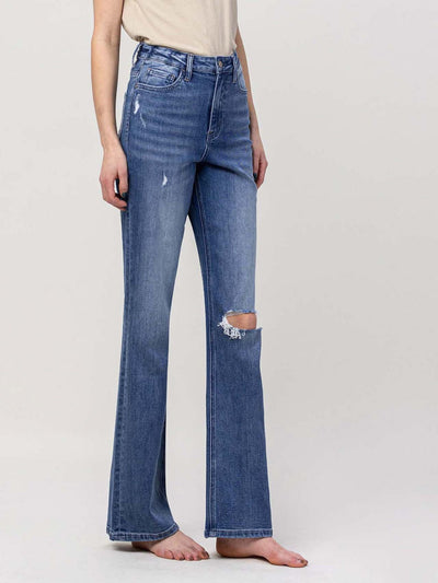 split knee flare denim
