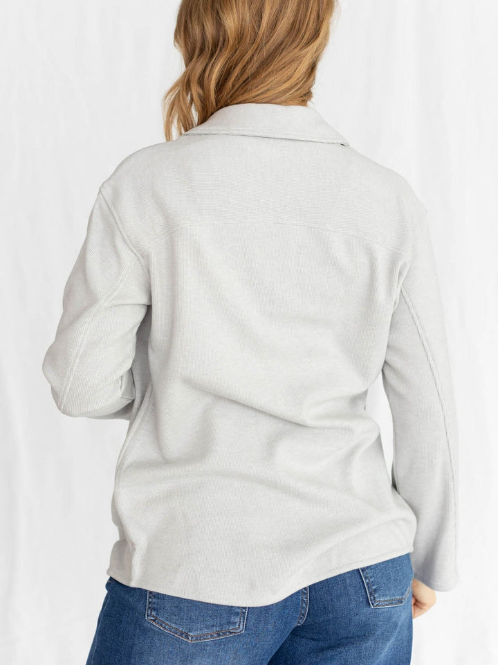 soft ribbed grey button up shacket