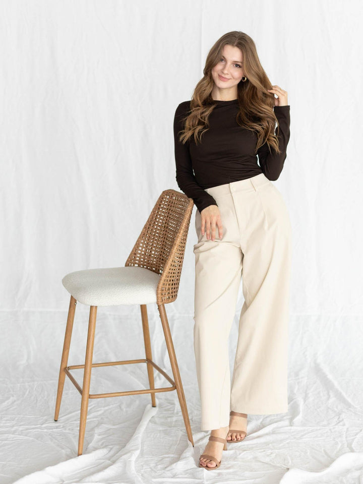 brown long sleeve ribbed shirt
