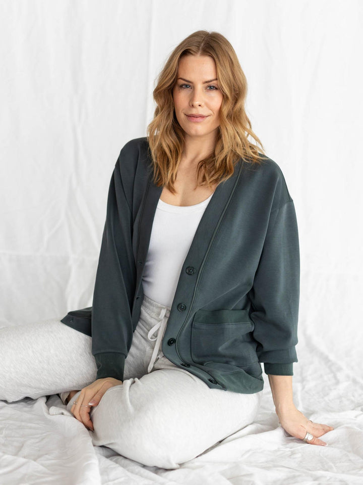 green long button down cardigan
