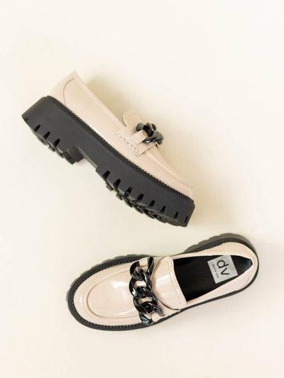 black heel ivory loafer