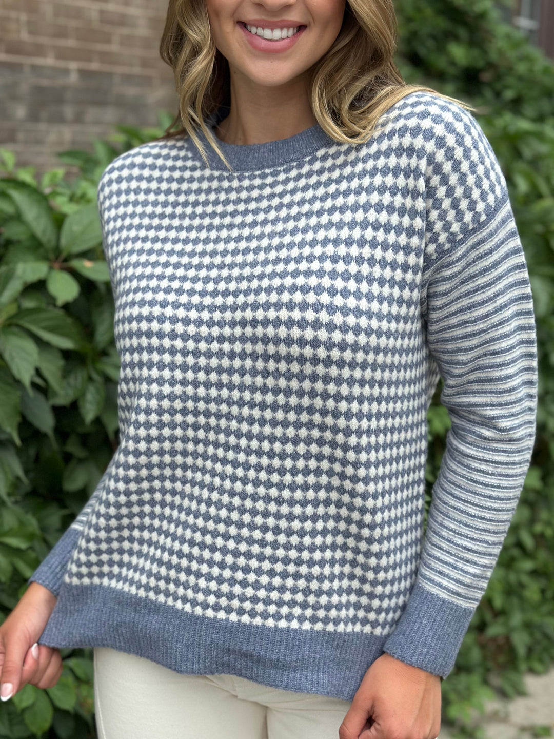 Checkerboard Stripe Mix Sweater