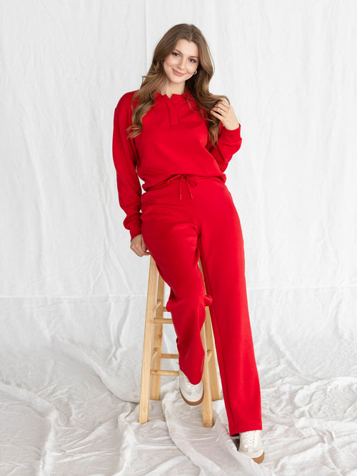 red collared sweatshirt