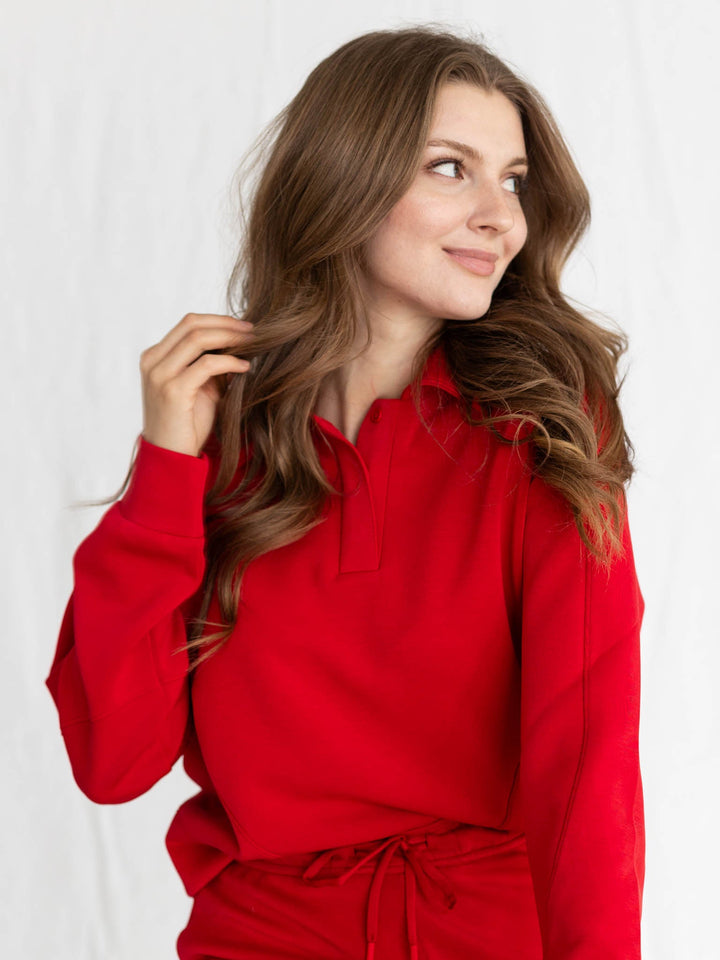 red collared sweatshirt