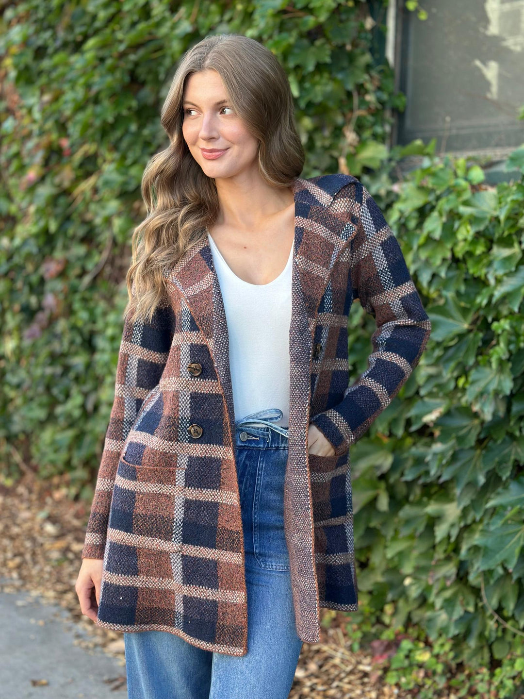 Check Jacquard Open Front Cardigan – Leela and Lavender