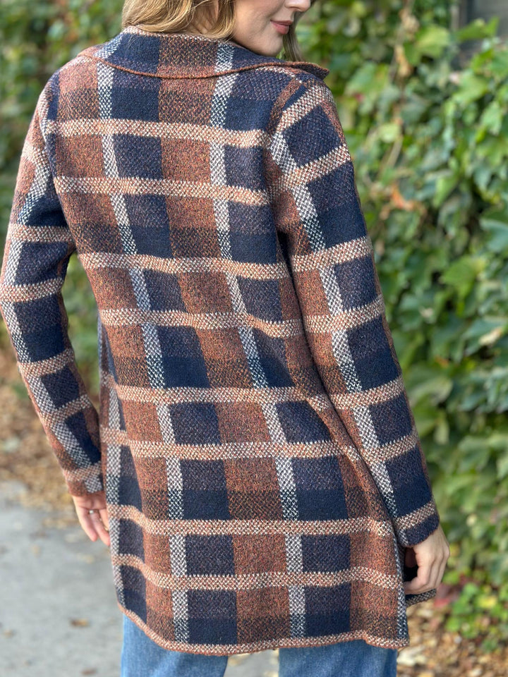 Check Jacquard Open Front Cardigan