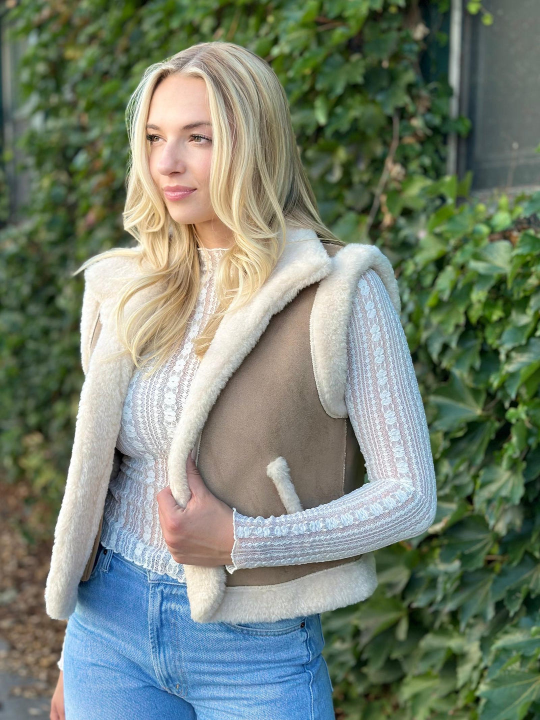 Stripe Lace Sheer Pattern Long Sleeve Knit Top