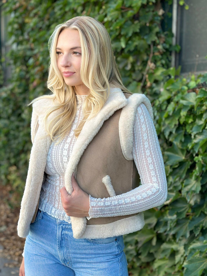 Stripe Lace Sheer Pattern Long Sleeve Knit Top