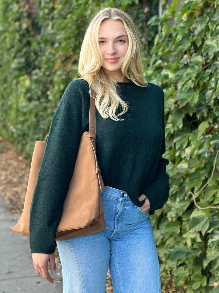 Center Seam Rolled Neck Knit Sweater