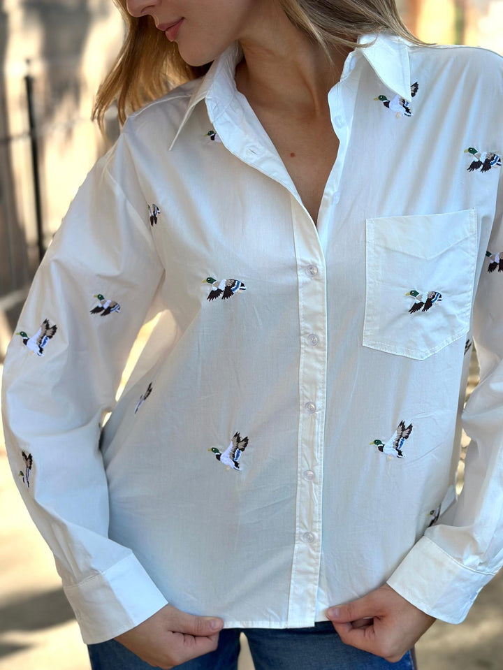 Embroidered Duck Button Down Shirt