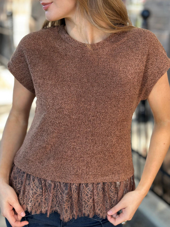 Lace Trim Textured Knit Top