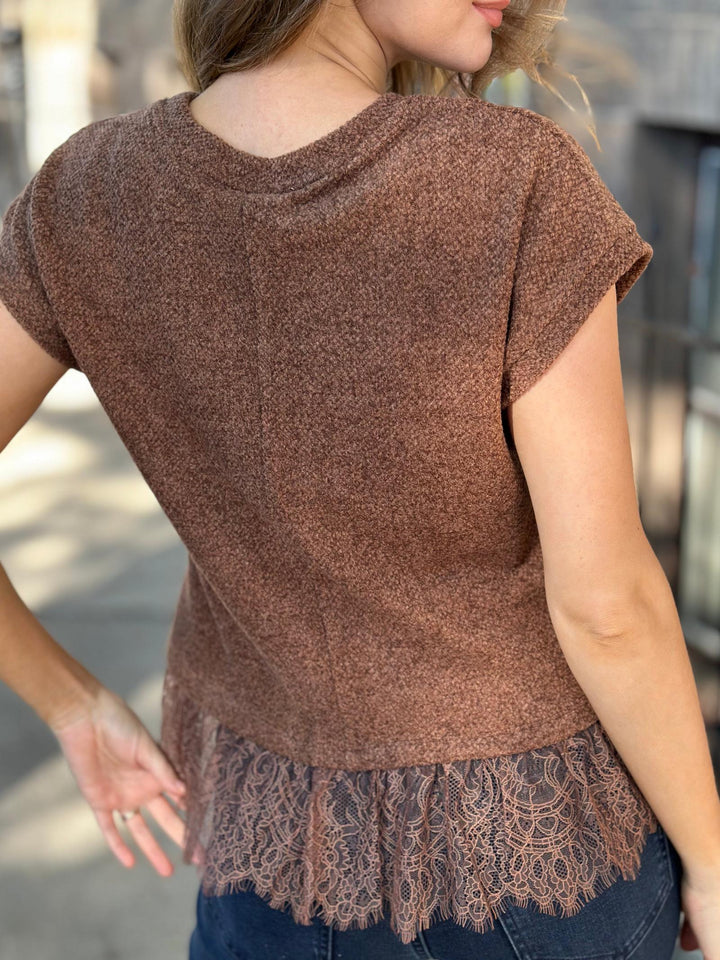 Lace Trim Textured Knit Top