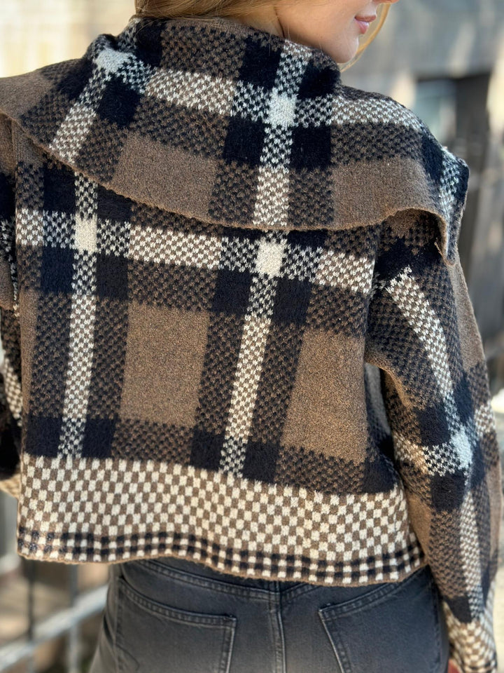 Wide Collar Plaid Zip Up