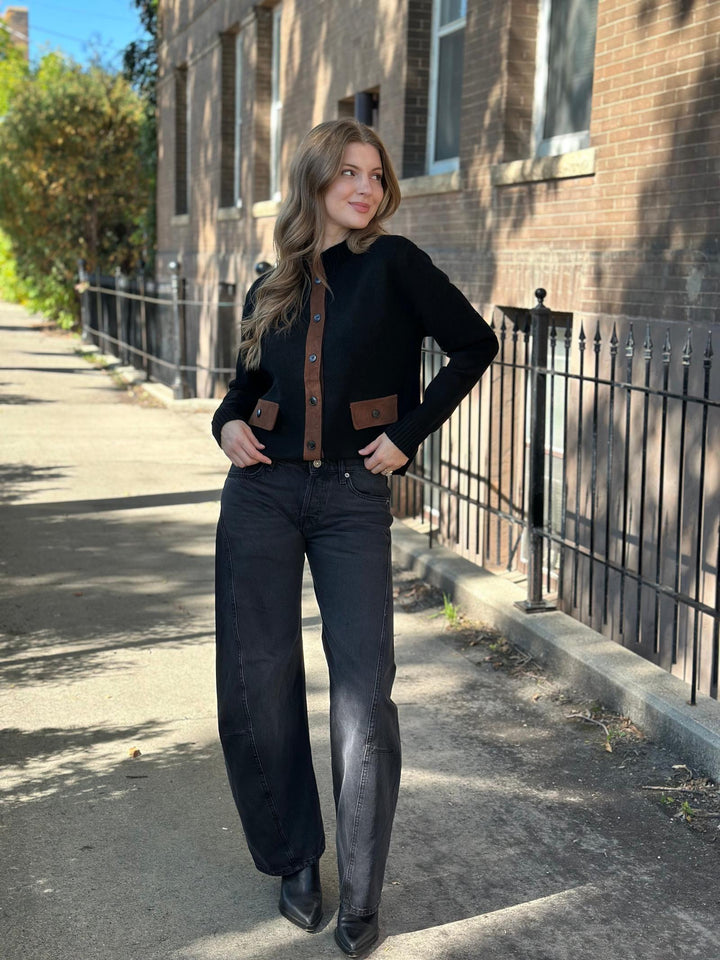 Suede Accented Mock Neck Button Down Coat