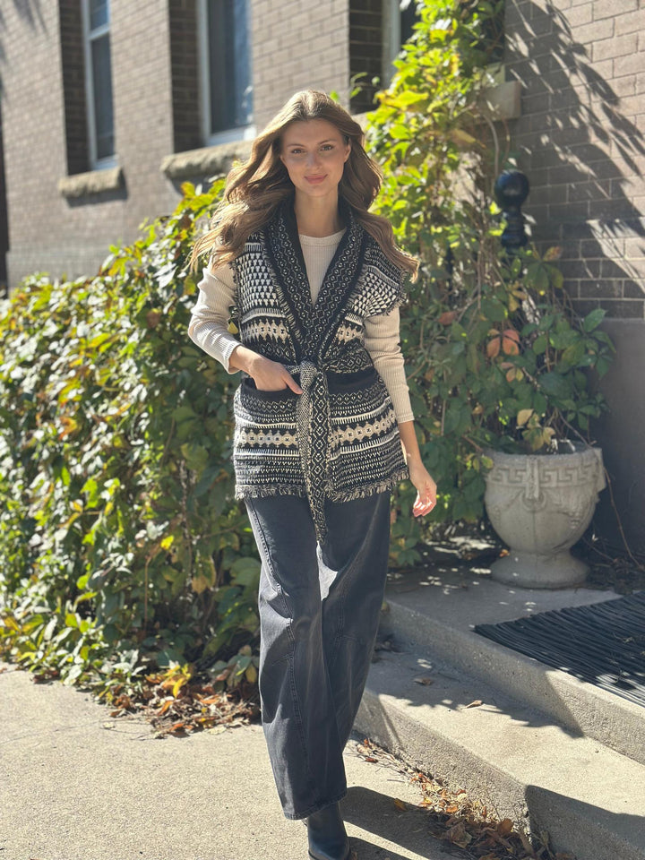 Elan Sleeveless Tie Waist Cardi