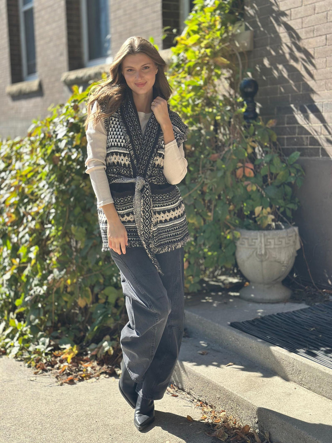 Elan Sleeveless Tie Waist Cardi